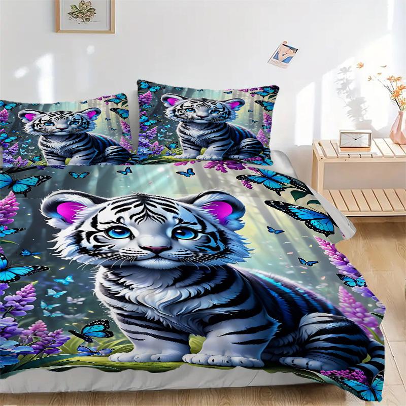 

3 шт. Комплект постельного белья Тигренок - 1 пододеяльник + 2 наволочки(Ядро не включено), Машинная стирка, Полиэстер, Комфорт в любое время года, Декор спальни 135x200cm