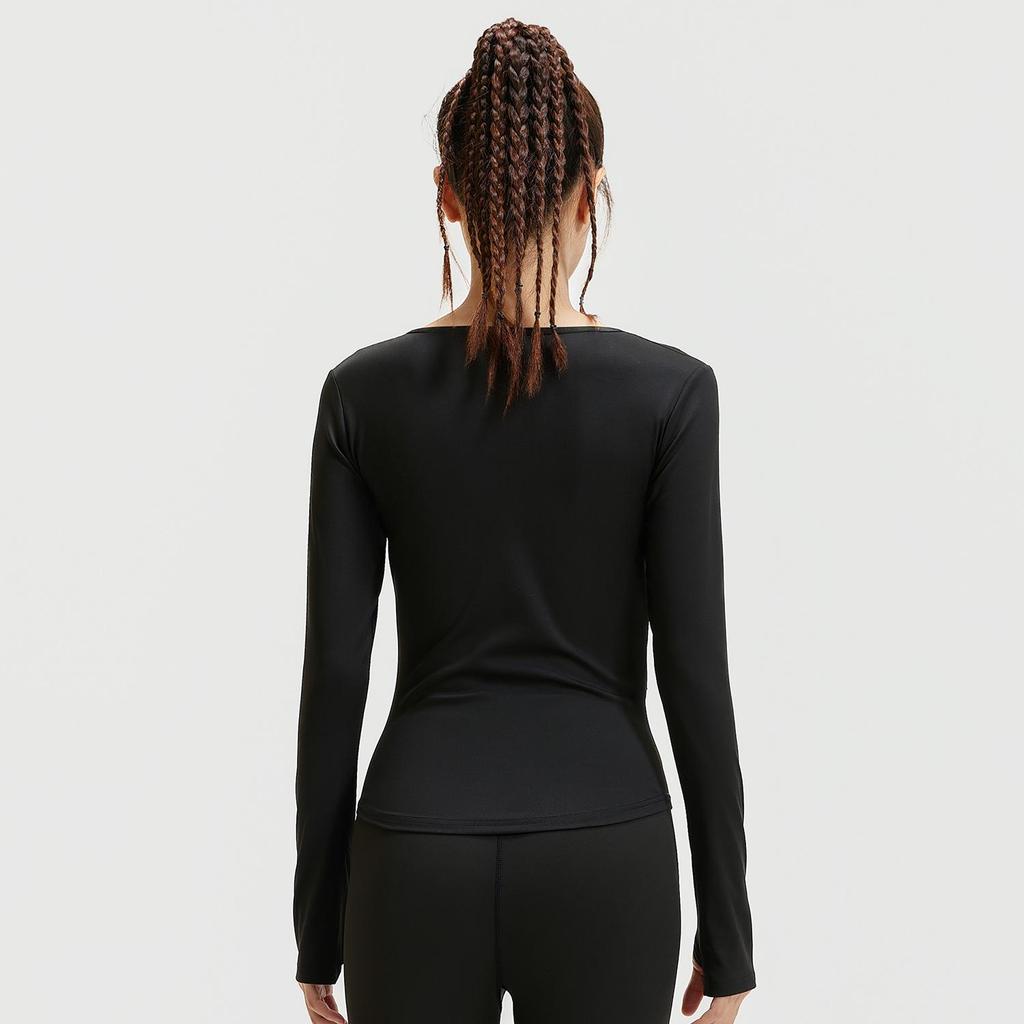 Juyitang Seamless V-Neck Long-Sleeve Yoga Suit with Pleated Waist and Slim-Fit Top