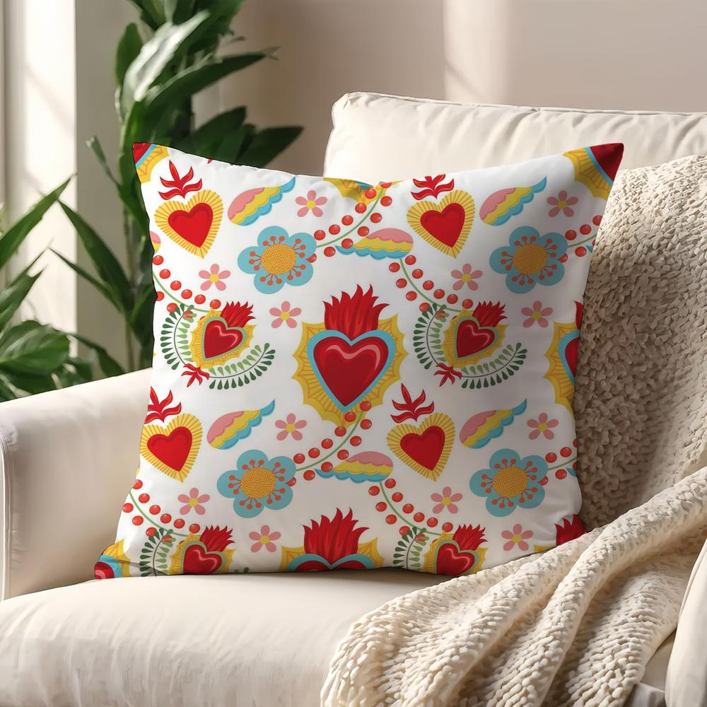 Mexican Milagro Hearts Cushion Cover For Pillow Printing Sofa Decoration Home Car Room Coffee Shop Office Nordic Simplicity