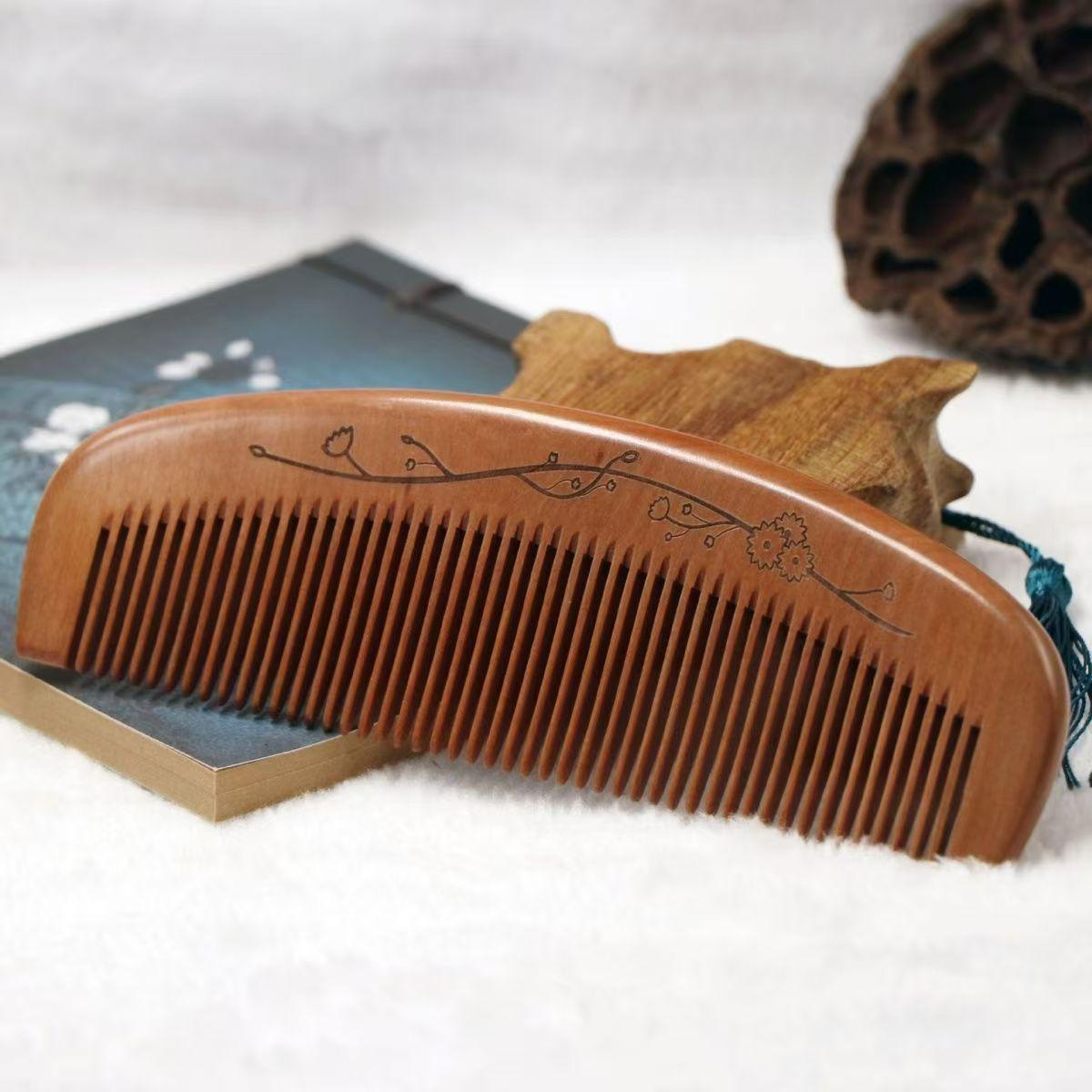 Genuine Peach Wood Comb Anti-Static, Long Hair, Unisex, Reduces Hair Loss