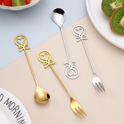 1pc 304 Stainless Steel Spoon Fork Creative Octopus Heart Shaped Small Spoon Fork for Household Fruit Fork Dessert Coffee Spoon