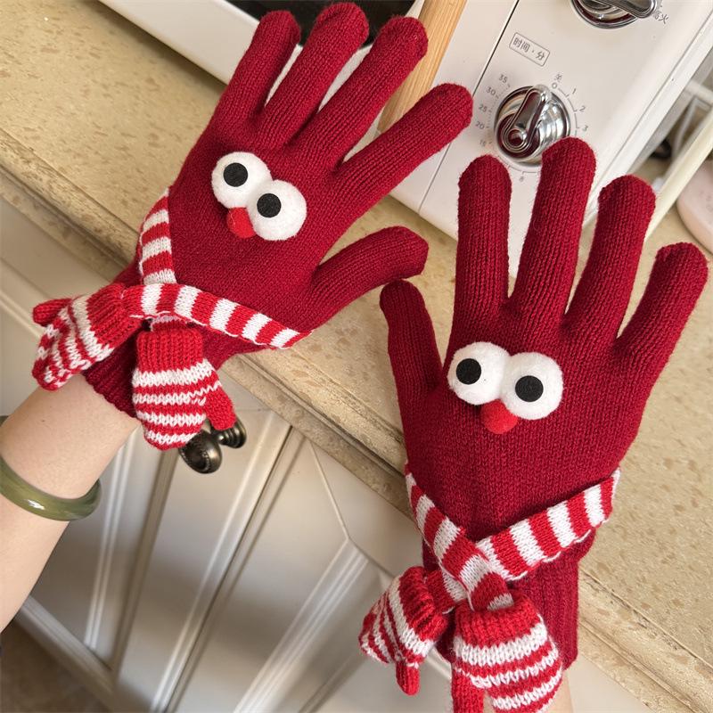 Women's Fingerless Touchscreen Cute Cartoon Christmas Red Gloves