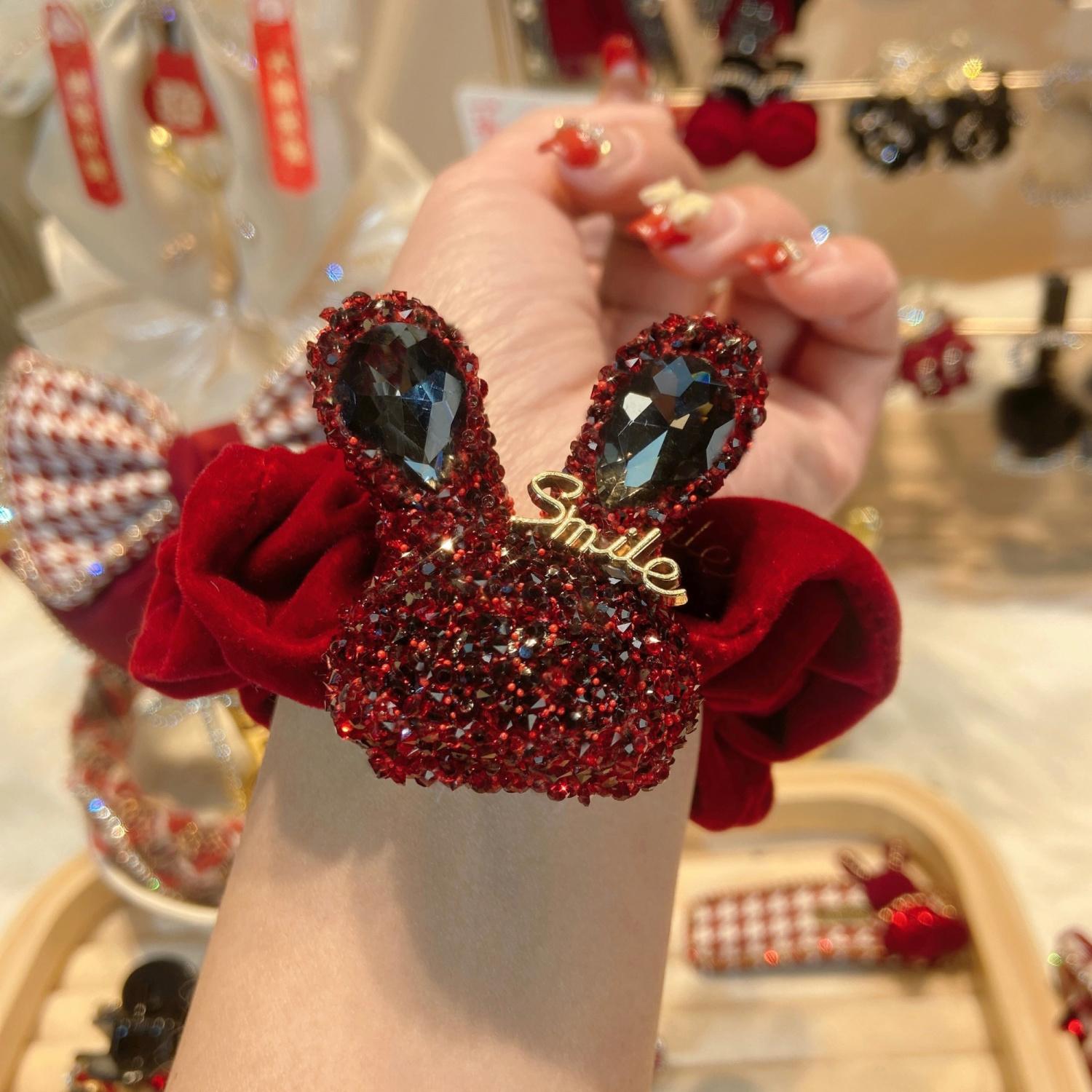 Весенняя органза со стразами, резинка для волос в виде кролика, женская резинка для волос высокого класса, цветок для головы, темпераментная толстая резинка-шнурок