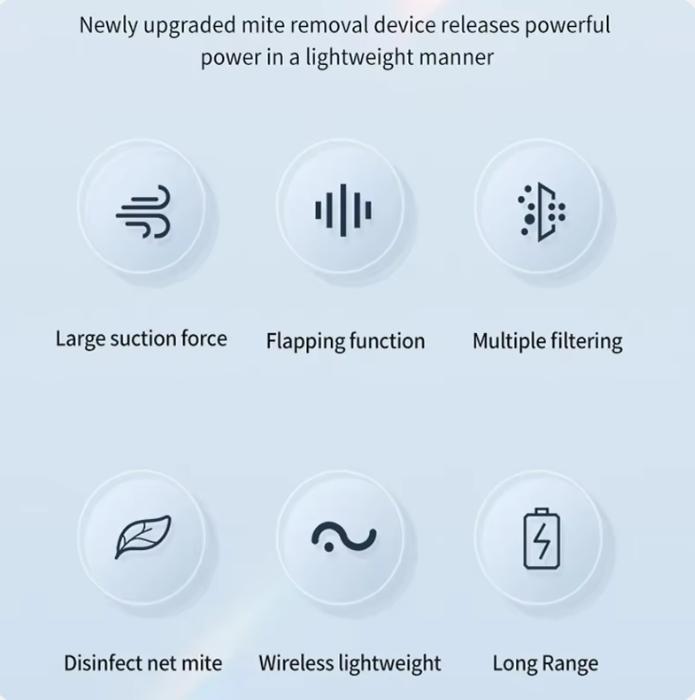 Mite Remover Stainless Steel Filter Wireless Handheld UV Sterilization Deodorization Cleaner Automatic Double Slap