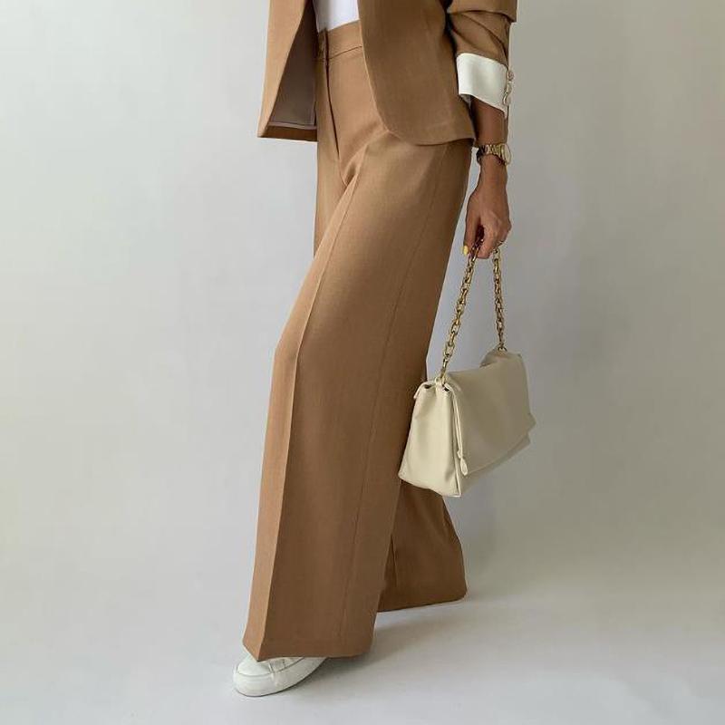 Pants Sets Two Piece Suit Elegant Women Blazer Cardigan Stand Collar Coat Straight Pants Casual Spring Autumn Winter