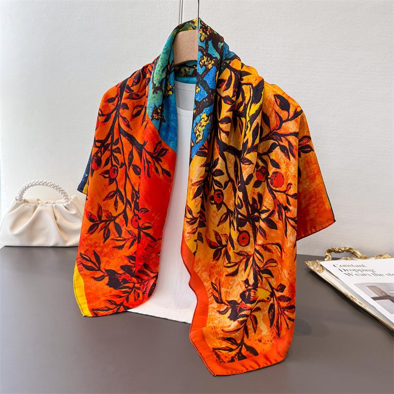 Oil Painting Splicing Simulation Silk Printing Large Square Scarf Silk Scarf Shawl Headscarf Beach Scarf Neck Protection Scarf Decorative Women'S