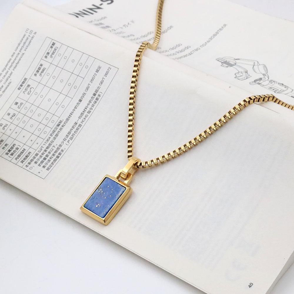 Geometric Square Box Pendant Inlaid With Natural Stone Jewelry Collarbone Chain Necklace For Girls' Girlfriends Does Not Fade