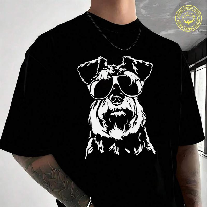 Miniature Schnauzer With Glasses Bandana Men's Moto Casual T-Shirt Fashionable Street Suitable