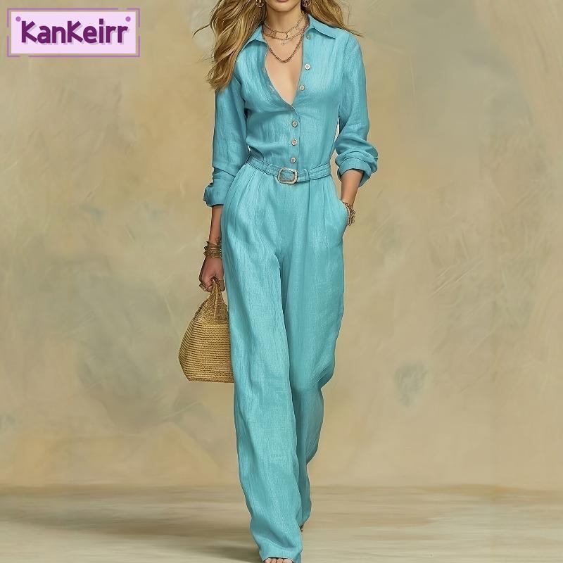 KANKEIRR Moda Donna Casual Tinta Unita Stampa Autunno Inverno Manica Lunga Bretelle Pantaloni Tute & Rompers