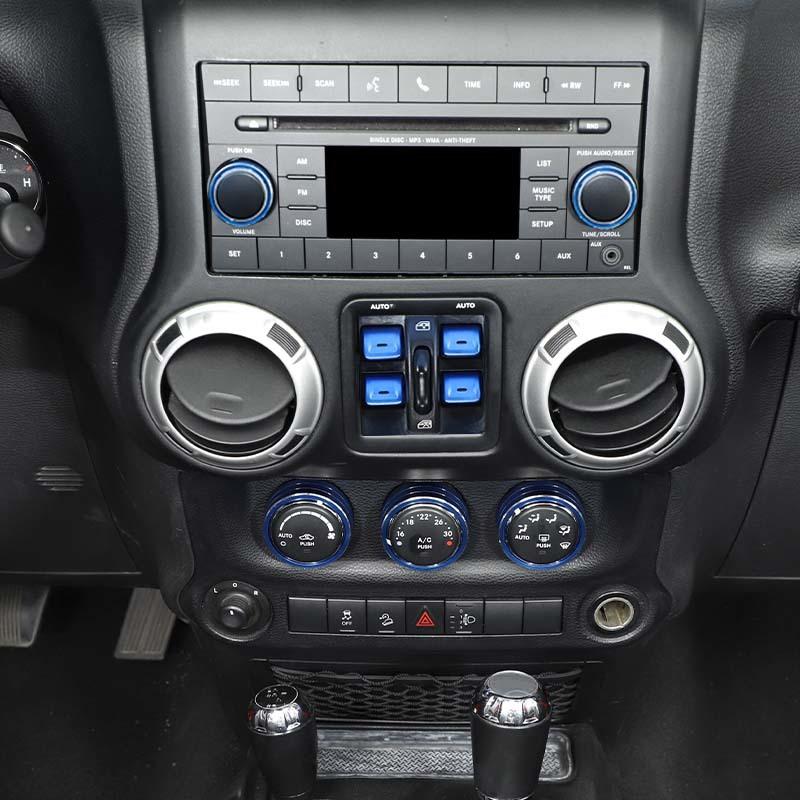 För Jeep Wrangler JK 2012-2017 Luftkonditionering CD-brytare Fönsterkontroll Vred Dekorationsring Kåpa Aluminiumlegering