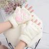 Cute Cat Paw Gloves for Women Fall Winter Warm Fleece Half-Finger GlovesThickened Fingerless for WritingCold Weather Protection