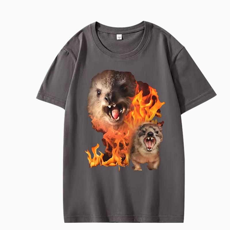 Funny Rock Hyrax Fire Meme Tee Shirt Men Women 100% Cotton Manga Short Sleeve Classic Summer Cute Kawaii Unisex Plus Sizetops