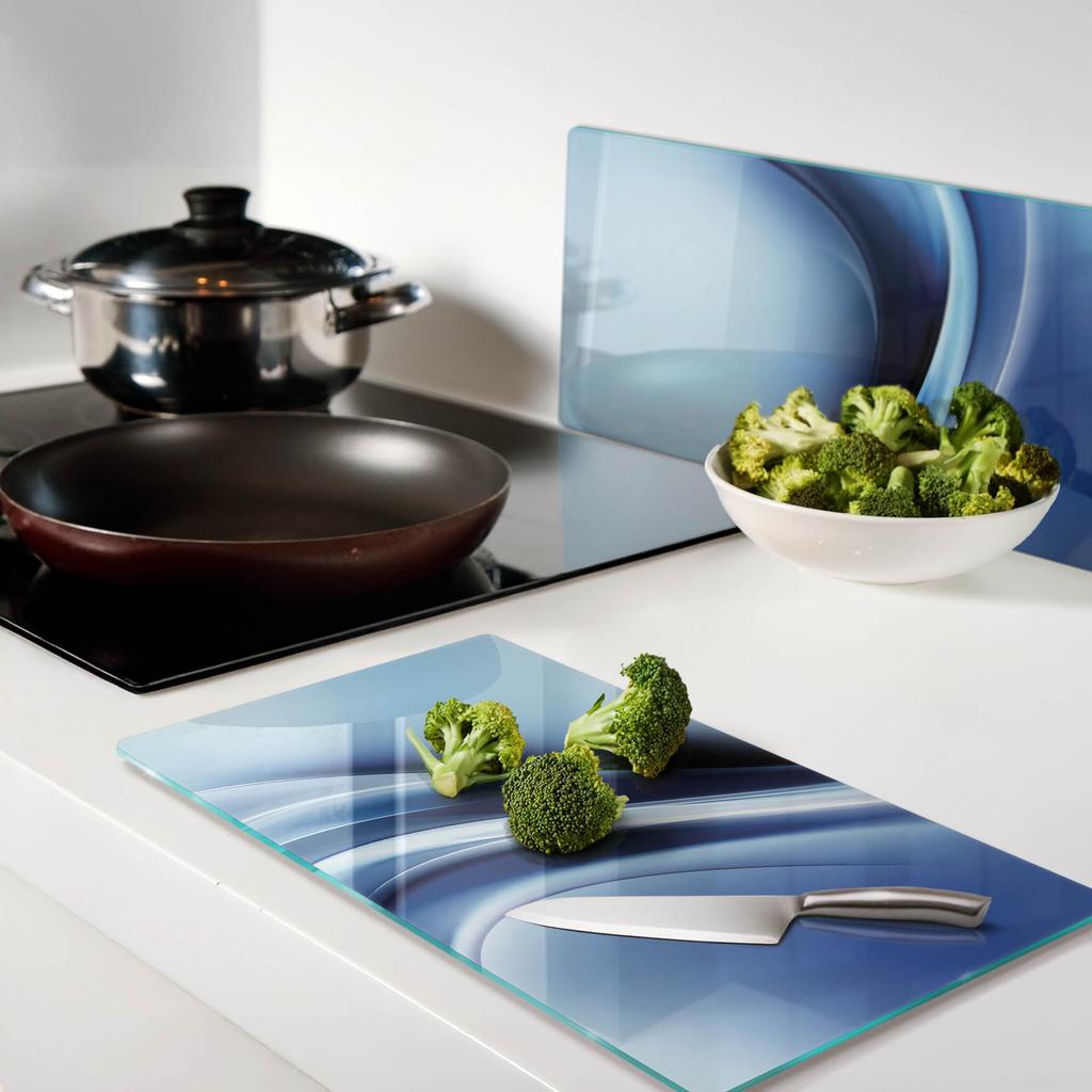 Stylish and Durable Glass Boards with Abstract Blue Print 2x30x52 Cm
