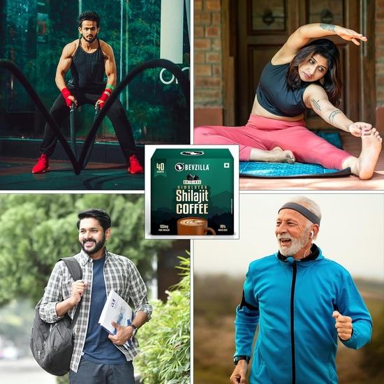 Bevzilla Himalayan Shilajit Coffee Powder Sachets | 100g (40 Sachets x 2.5g) | 70% Fulvic Acid |  Stamina Booster | 40 Cups | For Men & Women