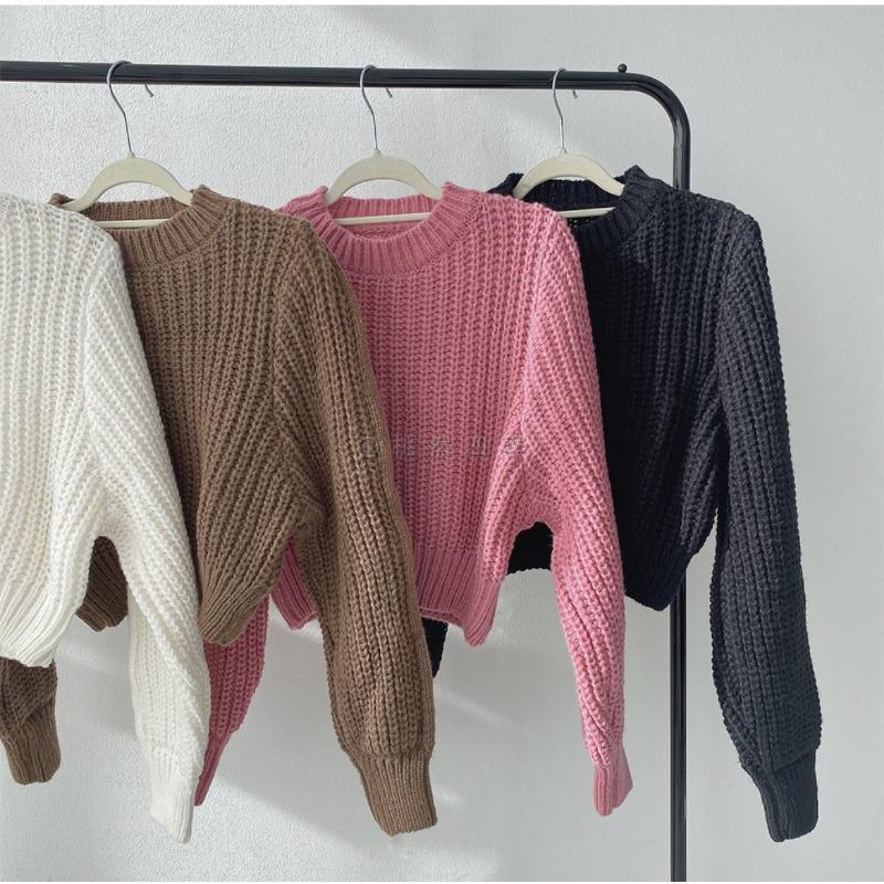 Autumn and Winter Crew Neck Knitted Loose Sweater New Women Fashion Elegant Simple Sweet Tops Solid Color Simple Office Ladies Short Clothing