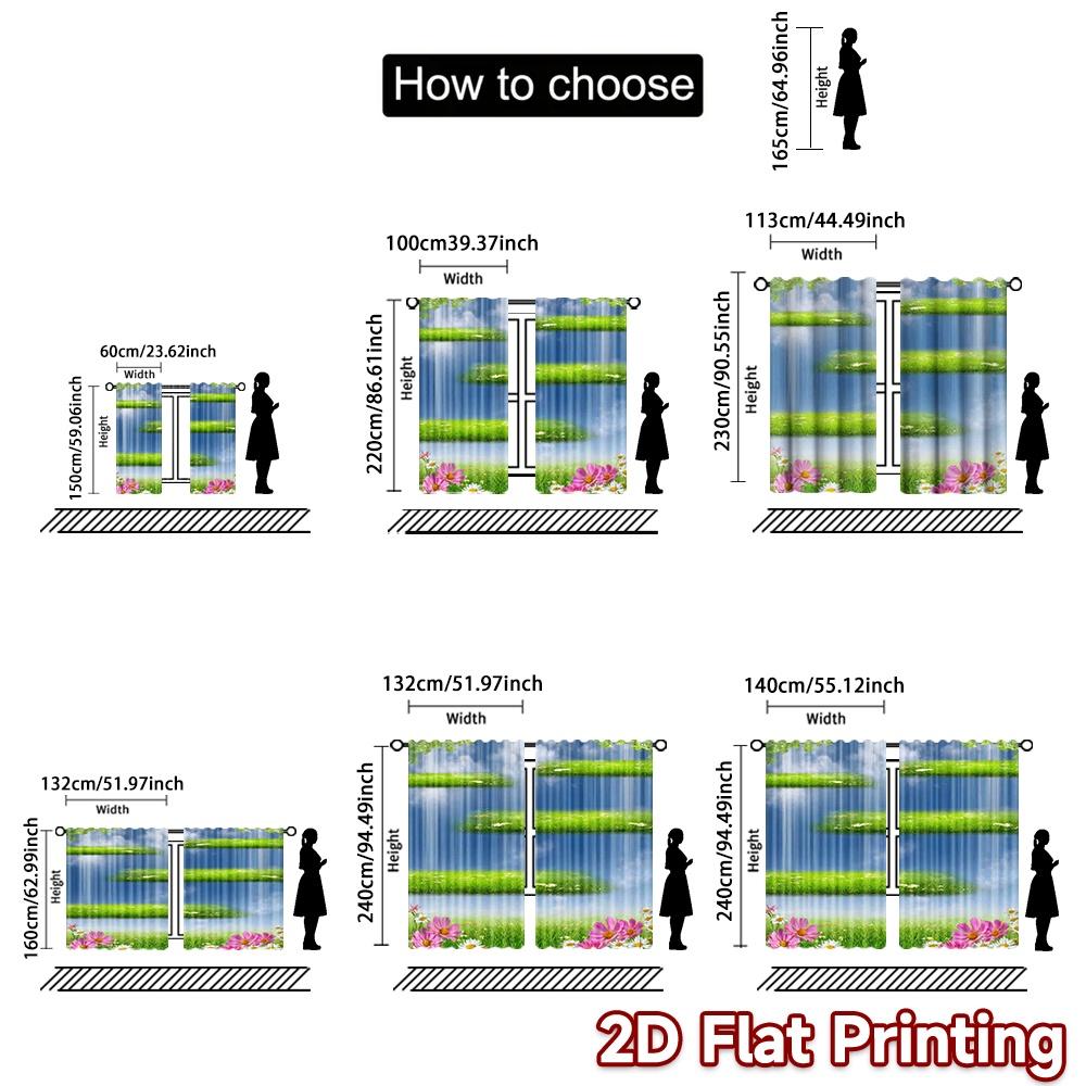 2D flat printing 2pcs Curtain Curtain Spring Floating Grass Layers Digital Printed Polyester Drapes Festive Wall Decor for