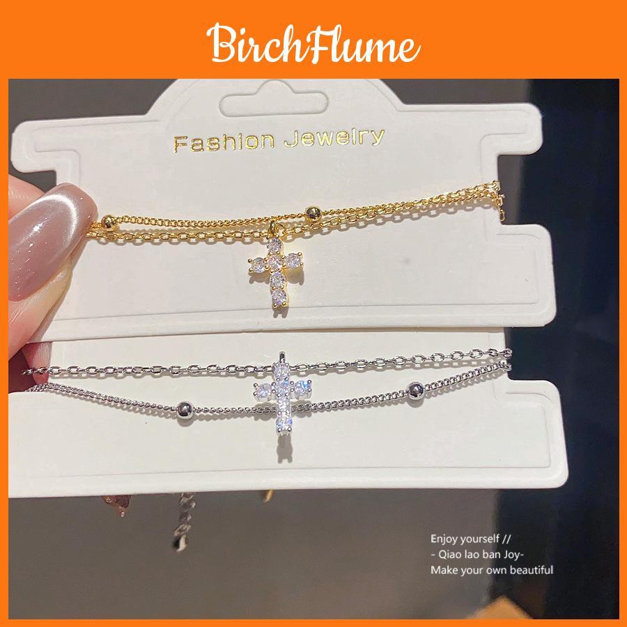 Bracciale con Ciondolo a Croce con Pietre di Zircone per Donne Gioiello Elegante Regalo