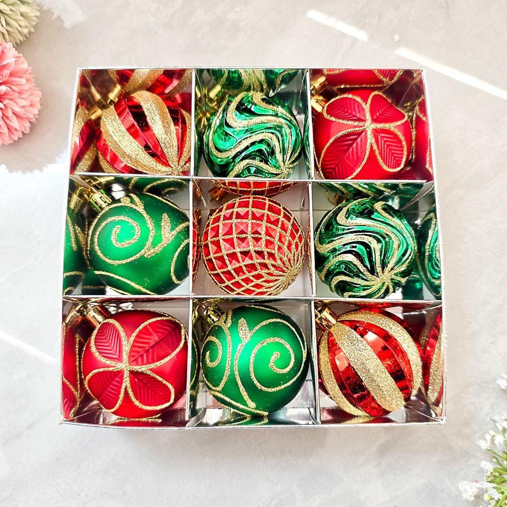 9Pcs/set 6CM Xmas Tree Hanging Pendant Painted Xmas Baubles Christmas Party Decoration