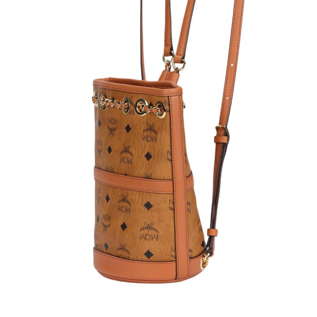 MCM Aren Solid Color Classic Logo Drawstring Closure Bucket Backpack Mini Women backpack Brown MWKDATA01CO001