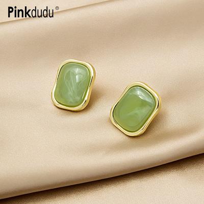 Korean Simple Green Resin Square Stud Earrings Romantic Fashion 3 Color Resin Geometric Earring for Women Gifts PD1362