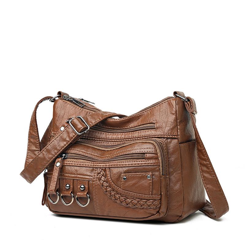 New Fashion Large Space Crossbody Bag Korean Version Simple Atmospheric Multi-layer Soft Leather High-end Mother Bag