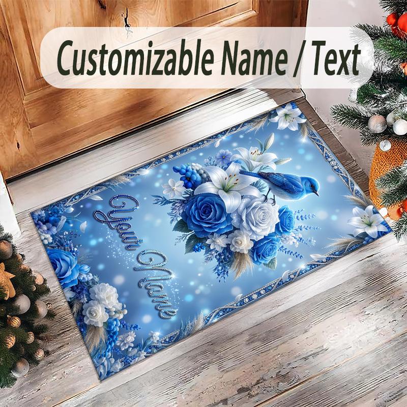 Birds Theme Crystal Velvet Floor Rug Personalized Custom Name Text Warm Carpet Home Decoration