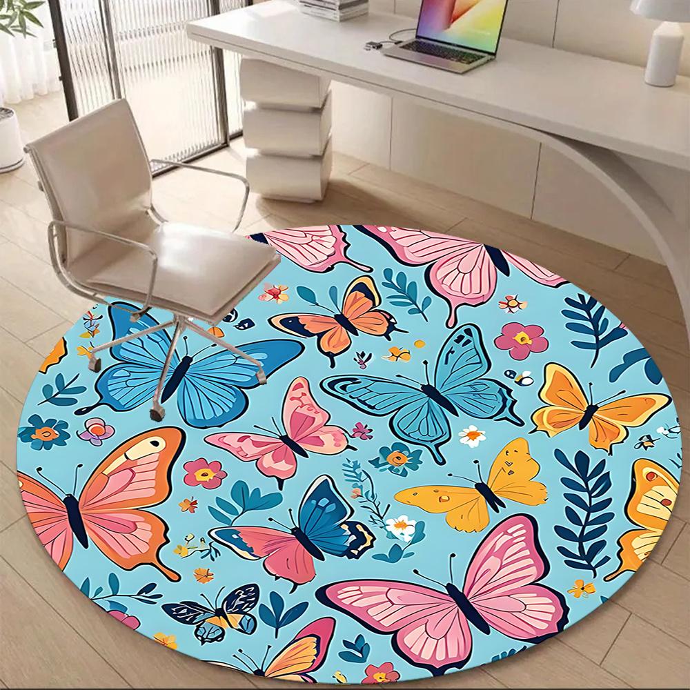 1pc Butterfly Garden Office Round Area Rug, Indoor Mat Suitable ForOffice, Under Office Chairs Bedroom Living Room Home Decor, Room Decot257