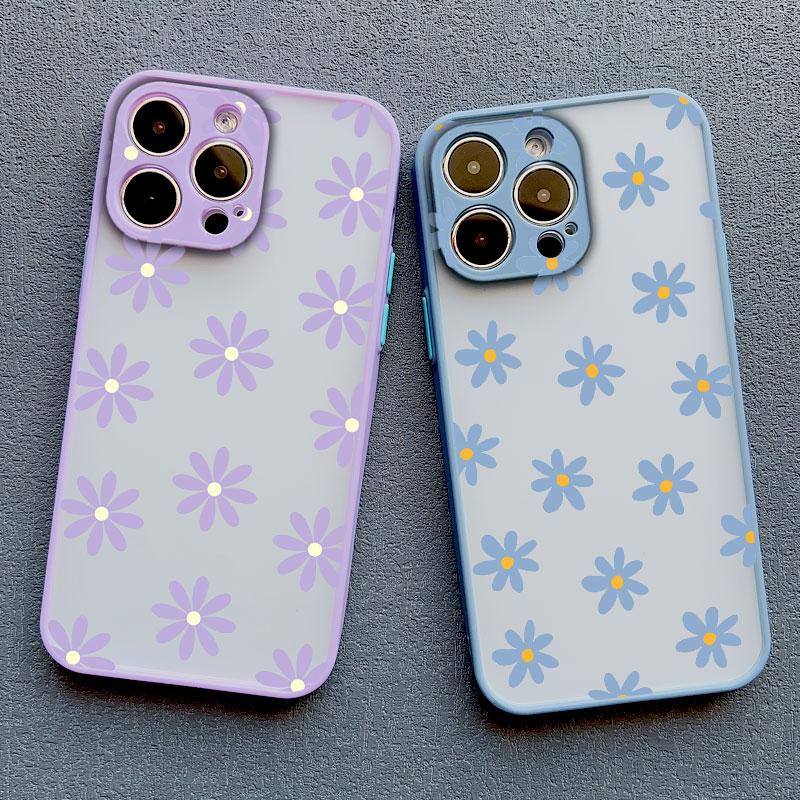 Art Flat Flower Pattern Protective Phone Case For iPhone 11 12 Mini 13 Pro Max 16 15 14 Pro Max Plus 7 8 Plus X XR XS Back Cover