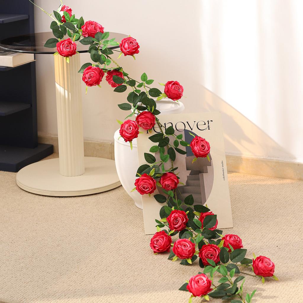 Künstliche Rosenranken Girlanden, Gefälschte Seiden Hängende Blumen Efeublätter Grünzeug Kranz für Zuhause Garten Hochzeit Wand Dekoration