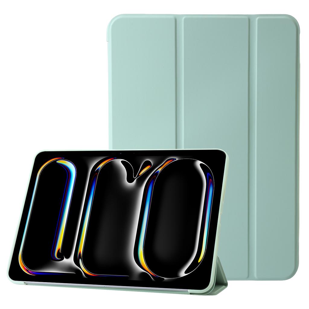 For iPad Pro 13 (2024) Case Tri-Fold Stand Leather+Silicone Tablet Cover