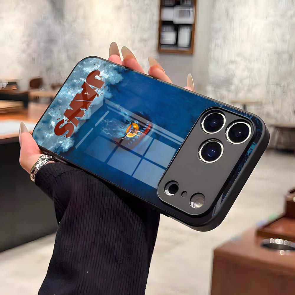 Film Movie J-Jaws Phone Case For IPhone 17 Air 16 E Pro Max 15 14 13 Mini 12 Pro 11 Max Plus Black Glass Cover iPhone 11