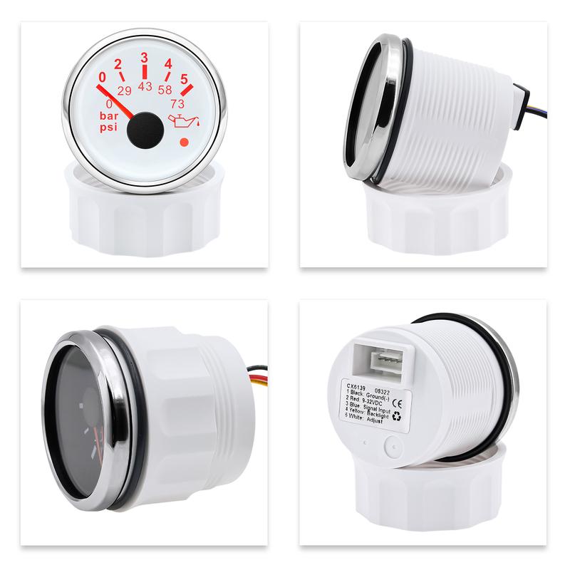 7 Color Light Pointer 52mm Oil Pressure Gauge with Sensor Alarm 0-5Bar,0-10Bar Oil Press Meter Indicator for Car Boat Yacht