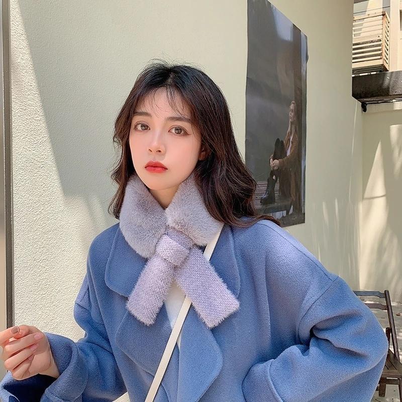 Guler de blană de iarnă cruce femeie coreeană eșarfă groasă și caldă protecție gâtului sălbatic drăguț iepure rex pluș moale șal de modă
