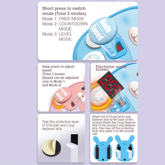 Music Boxing Machine for Kids Teens Adults Cartoon Wall-Mounted Trainer Equipment with LED Electronic Focus Training Target 3 Game Modes Boxing Music