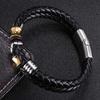 New Woven Leather Rope Wrapping Special Style Punk Stainless Steel Men's Leather Bracelet Double-Layer Design