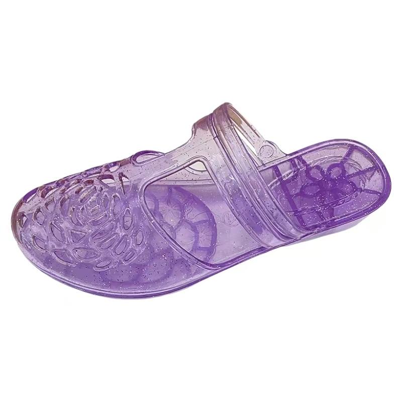 Sandale Été Femme Nouvelle Baotou Creuse Cristal Gelée Semelle Souple Antidérapante Anti-Odeur Double Usage Sandale Pantoufle Plage Extérieur
