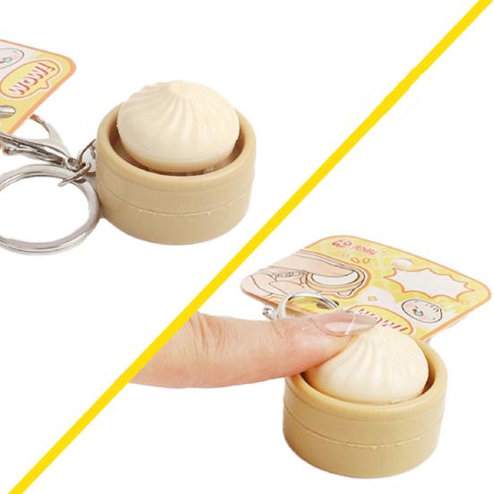 Creative Steamed Bun Keychain Squeeze Toy Soft Decompression Fidget Pendant with Popper Buttons