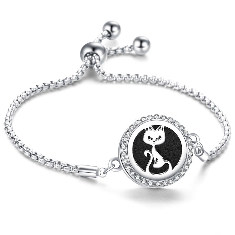 Crystal Rhinestone Aromatherapy Tree of Life Bracelet - Adjustable Titanium Steel with Essential Oil Compartment.