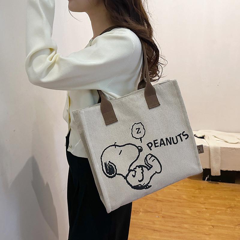 Large Capacity Panda Canvas Shoulder Bag Women Letter Cartoon Cute Tote Bag Street Fashion Shopping Bag