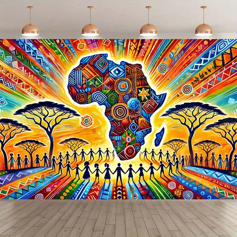 African Cultural Unity Photography Background Cloth - Vibrant African Map and Tribal Pattern Design 100x150cm