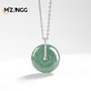 Naturlig Jadeit A-kvalitet Bönformad Grön Fredsknapp Hänge S925 Silver med Isjade Halsband för Män och Kvinnor Lycka till