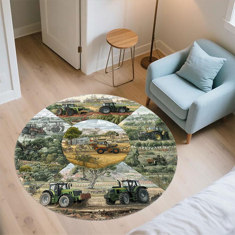 Farm Tractor Pattern Round rug,Carpet Rug for Living Room Bedroom Playroom ,Non-slip Floor Mat,Holiday Gifts and Birthday Gifts.