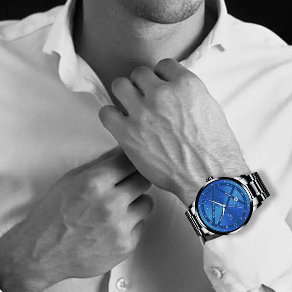 2pcs/set NOTIONR Business Men's Stainless Steel Wristwatches, Fashion Luminous Calendar Quartz Watch,Men's Gift Options