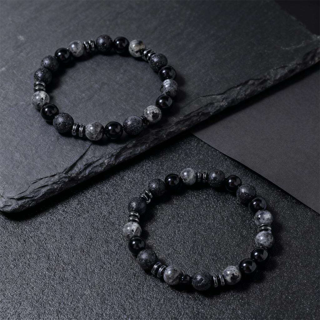 Sváteční Dárky Náramek z Korálků Černý Onyx, Lávový Kámen, Mapový Kámen a Hematit Odvážné Módní Šperky Pro Muže Denní Nošení Jednoduchý Všestranný Doplněk