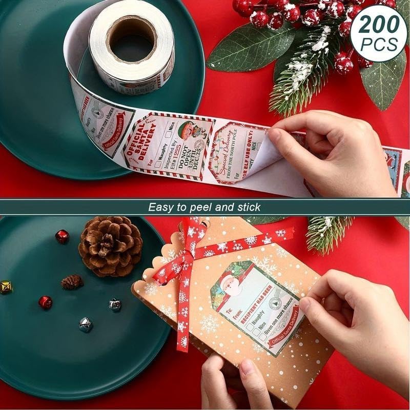 Christmas Gift Packaging Sticker Label, 200pcs/roll, Festive Design, Perfect for Holiday Gifts, Easy-To-Use Sealing Stickers