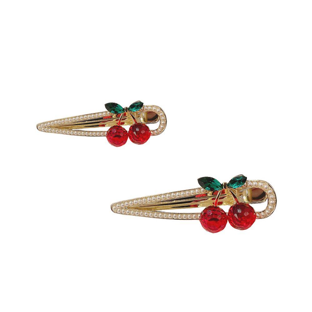 Female Women Hair Accessories Cherry Duckbill Clip Korean Style Hair Clip Rhinestone Barrettes
