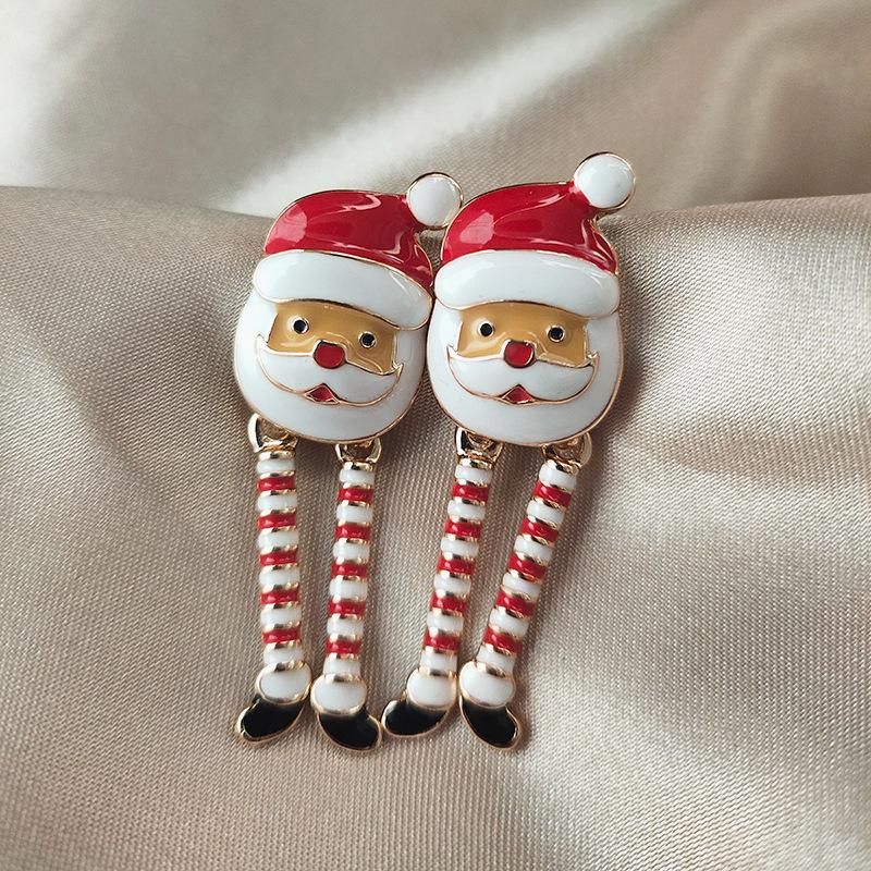 Cute Enamel Santa Claus Stud Earrings With Imitation Pearl Cartoon Christmas Earrings For Women Holiday Party Gifts