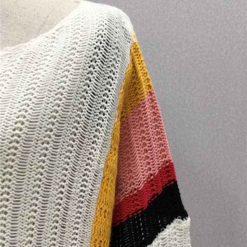 IHUASU Women's Autumn and Winter Sweater Loose Large Size Patchwork Knit Rainbow Women's Top