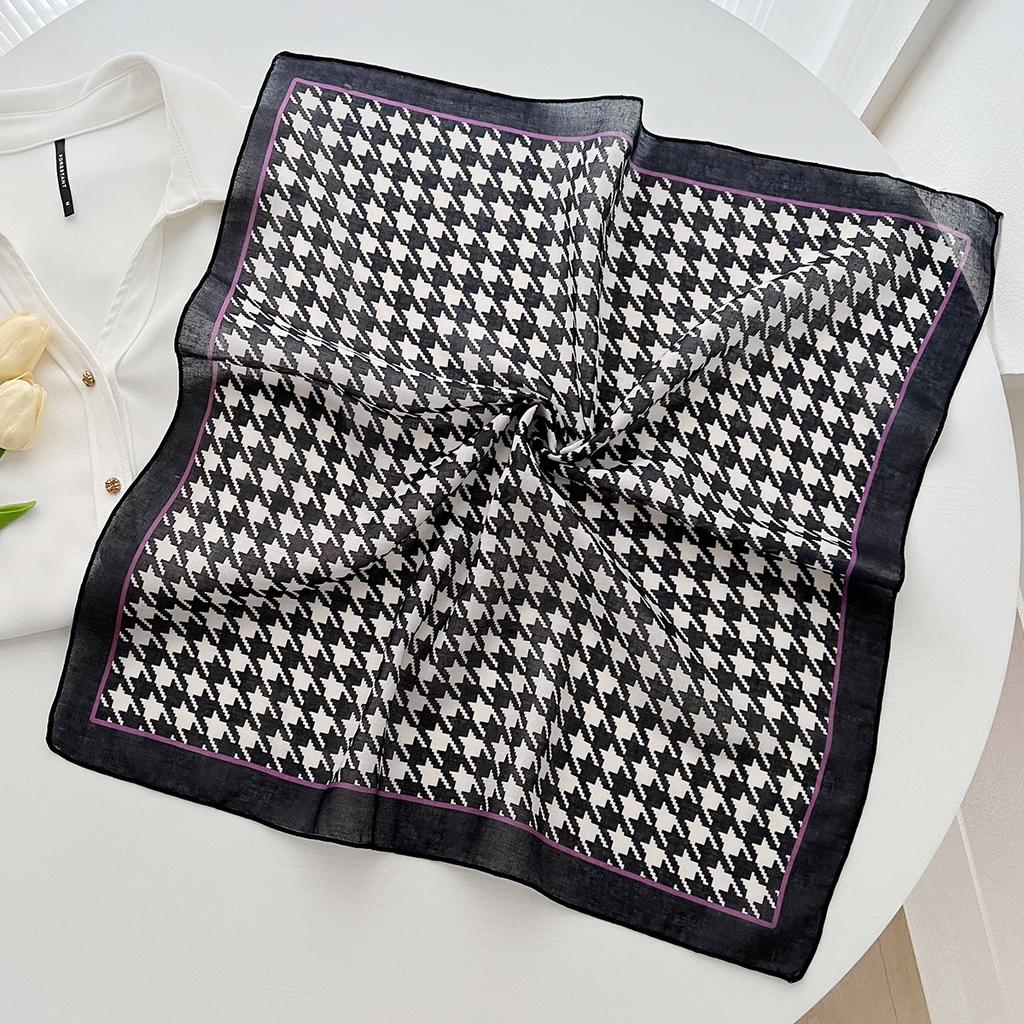 Retro Fashion Versatile Thousand Bird Grid Small Square Scarf Neck Protection Scarf Korean Version Summer Outer Sunscreen Headscarf Headband Accessori