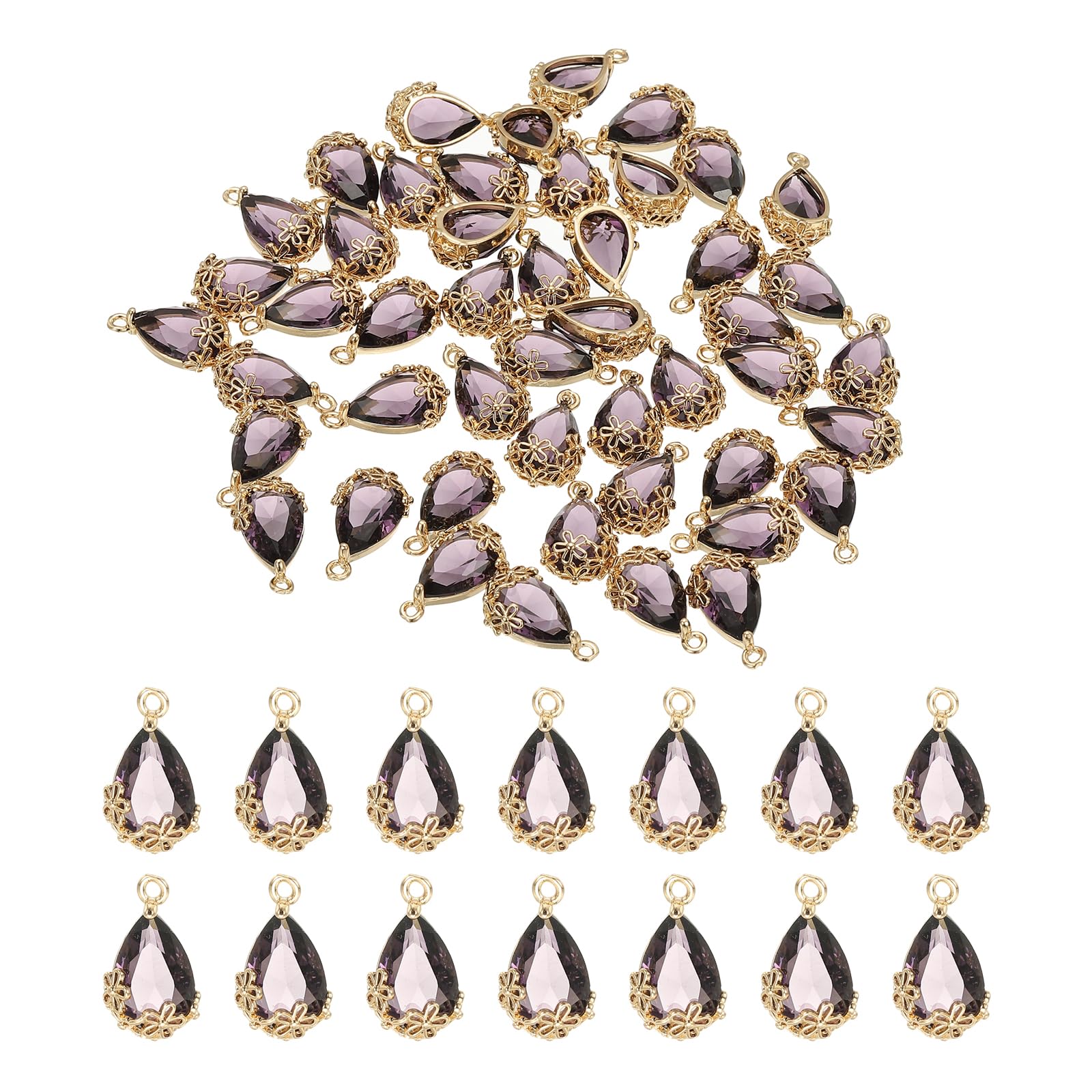 YOKIVE 50 Pieces Faceted Teardrop Glass Crystal Pendants for and DIY Jewelry Materials Rhinestones, Gold-Plated Necklaces, Earrings, Bracelets, (Dark